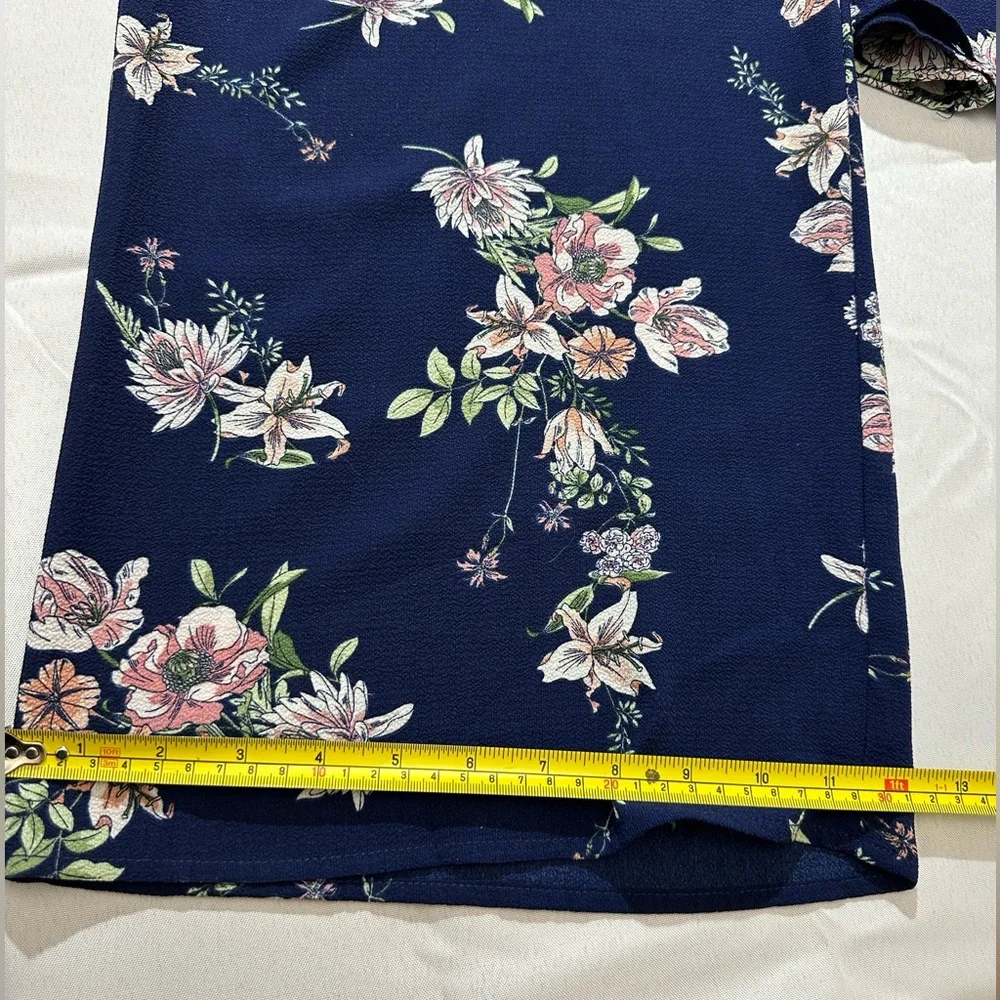 NWT Xhiliration Women’s M Jumpsuit Blue Floral Tie Sleeve Faux Wrap Wide Leg